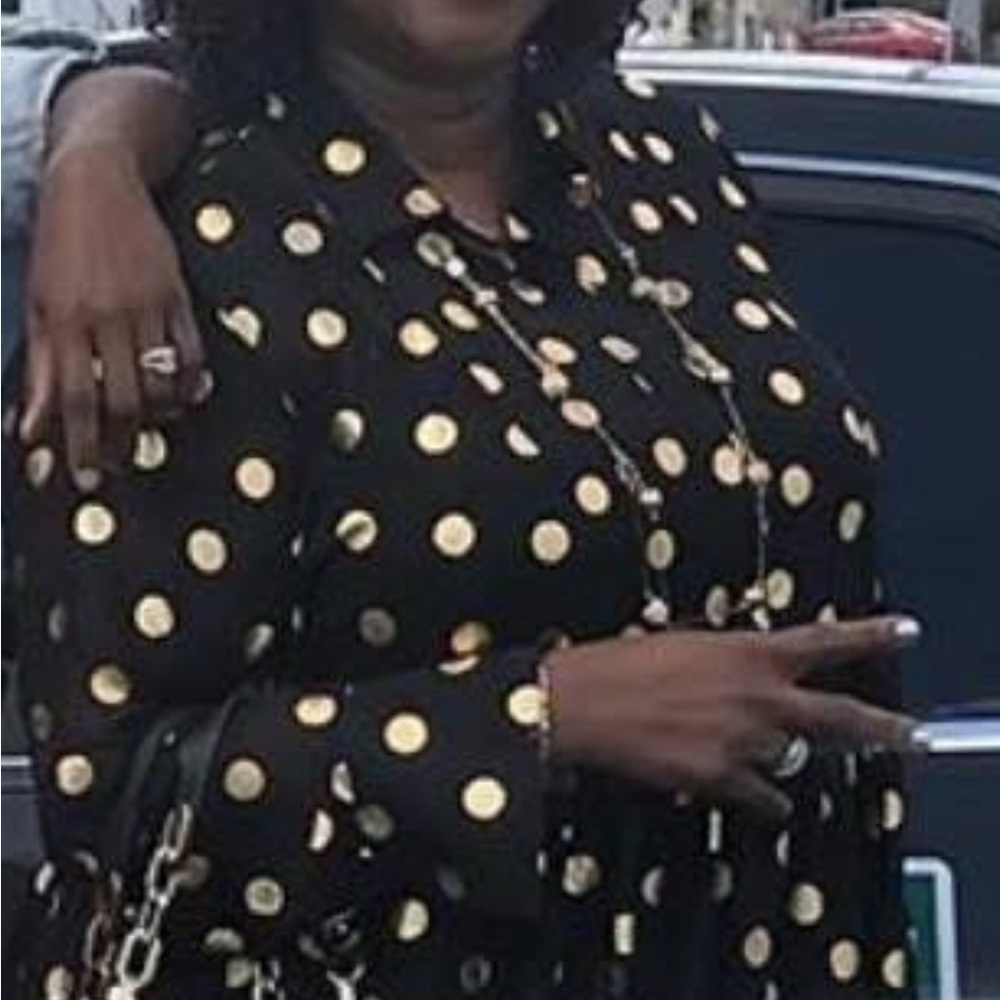 Lane Bryant Sheet Black and Gold Polka Dot Blouse
